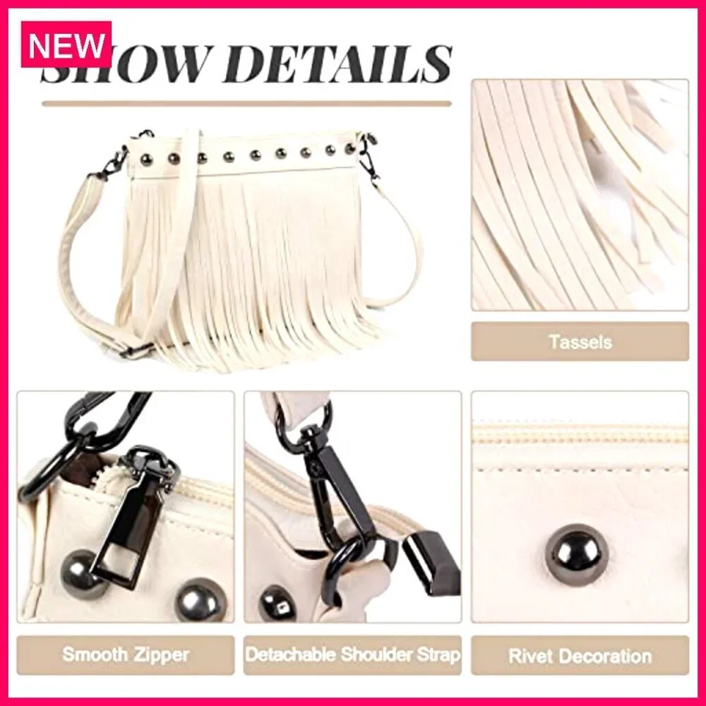 Vintage Hobo Crossbody Purse with Fringe Tassel Small Shoulder Bag